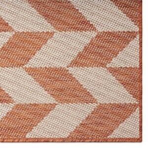 Geometric Patterned Tan and Cream Area Rug